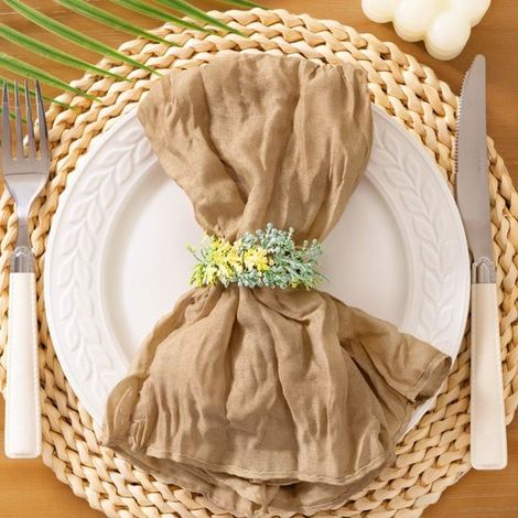 Lot de 12 serviettes en maille froissée à motif vagues, pour la décoration de table, la maison, les mariages, etc., marron. (1/5)