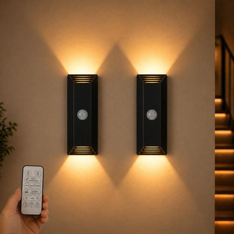 Lot de 2 applique murale sans fil LED rechargeable 2W 3000K à 6000K avec détection de mouvement et télécommande pour salon chambre (1/5)