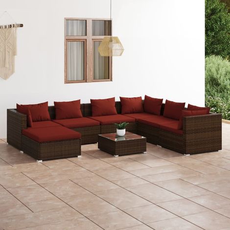 Gartenmöbelset 8-teilig mit Kissen aus braunem Rattan (1/5)