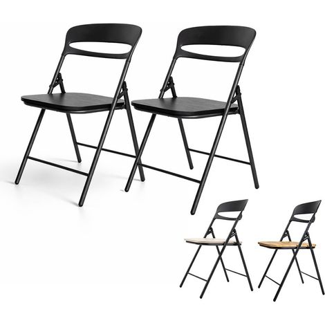 Silla Plegable Florencia Negra  Asiento Negro/Blanco/Madera   Estilo Italiano  Estructura de Metalica  Hogar, Oficina