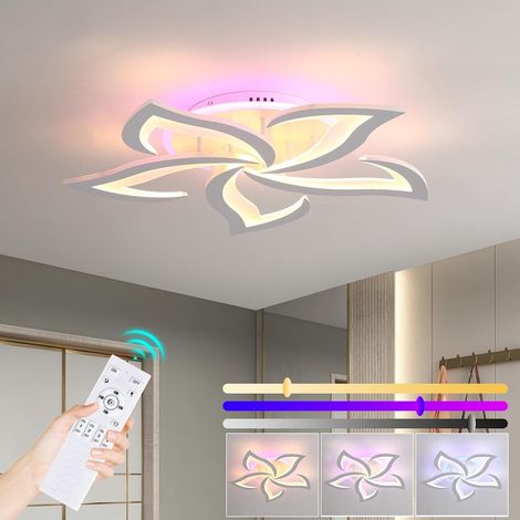 Plafonnier LED 50W,5 Pétales,Dimmable Télécommande,Blanc Ambiance RGB liée,3000K-6000K,10-100%,APP,mémoire,veilleuse,minuterie pour salon chambre cuisine salle à manger (1/5)