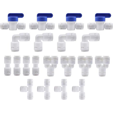 20 Pcs Reverse Osmosis Tube Water Filter Fittings, 3/8" Set of Fittings for Refrigerator Tubes, RO Water Filter Fitting (Tube Type Y+T+I+L+Stop Valve) (1/5)