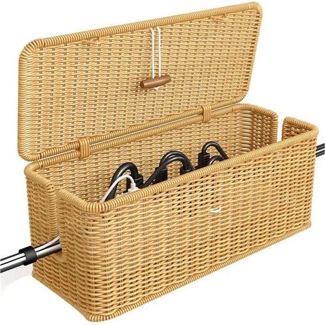 Organiseur de Multiprise avec Couvercle Verrouillable, Organiseur de Câbles en Rotin Fait Main, Cache-Câbles, Organiseur de Câbles (1/5)