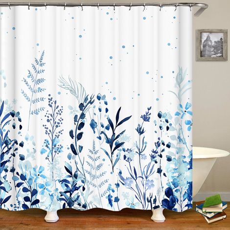 JSSEVN - 180 x 200 cm Green Polyester Fabric Shower Curtain, Rainforest, Meadow, Green Plants, Watercolor Effect, Mildew Resistant, Waterproof, Weighted Hem (1/5)