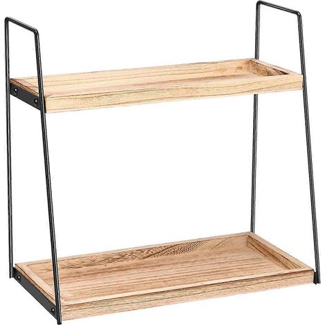 Zweistöckiges Holzregal zur Aufbewahrung von Badezimmerartikeln, Kosmetik und Accessoires, großes Fassungsvermögen (1/5)