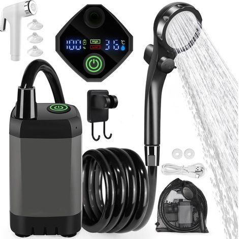 Kit de douche de camping, douche portable avec affichage de la température et de la puissance, pommeau de douche réglable pour les activités de plein air et les animaux de compagnie.