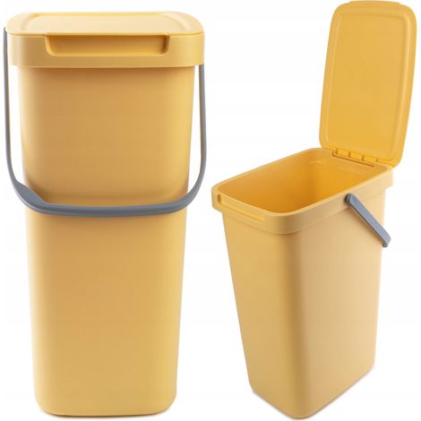 KADAX Poubelle avec couvercle et poignée, en plastique, pour le tri sélectif, rectangulaire avec couvercle à charnière (jaune, 12 l) (1/5)