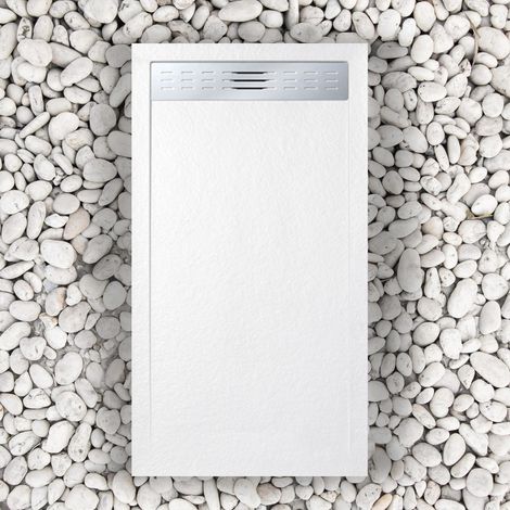 Piatto Doccia 80X150 cm Con Griglia Laterale Vulcano Line Slim Bianco In Resina Sintetica e Polvere Di Marmo Con Piletta In Omaggio - FRASCIO