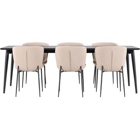 Ellis Essgruppe Tisch 85x230cm und 6 Boucle Stühle schwarz.
