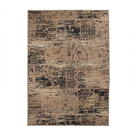 Tapis kilim vintage 140x200 cm brun noir – Design élégant pour intérieur et extérieur – Tapis résistant aux intempéries – Thedecofactory (1/4)