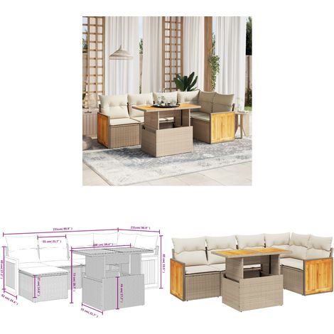 Salon de jardin avec coussins 6 pcs beige résine tressée - Ensemble Salon De Jardin - Mobilier De Jardin - Canapé Extérieur - Table De Jardin - Chaise Lounge - Home & Living (1/3)