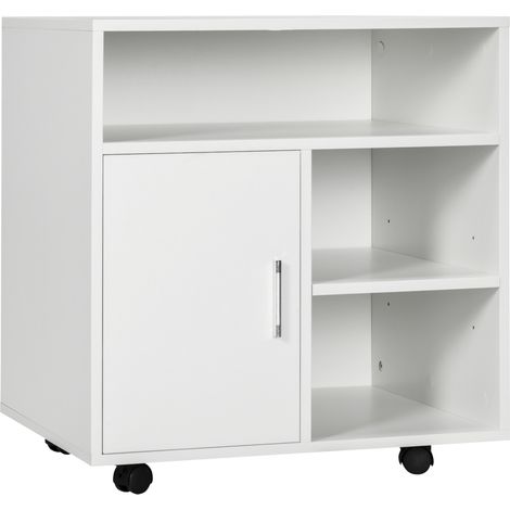 Support d'imprimante organiseur bureau caisson placard porte 3 niches + grand plateau panneaux particules blanc