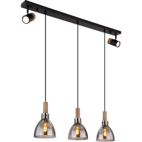 Globo Mattea Suspension de bar, abat-jour en verre fumé noir mat, 3 ampoules E27