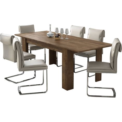 Mesa Extensible Campora, Mecanismo de Extensión Central, Longitud Máxima 220 cm, 220x90x75h cm Marrón Nogal