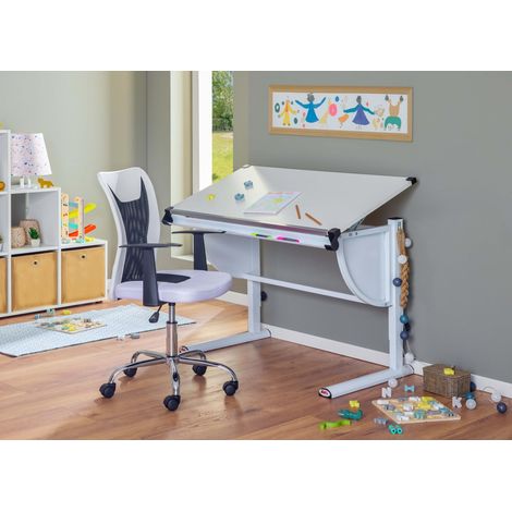 Chaise enfant pivotante - Chaise de bureau pivotante - Chaise de bureau ergonomique - Réglable en hauteur - Respirante - Blanc et noir - Donny (1/5)