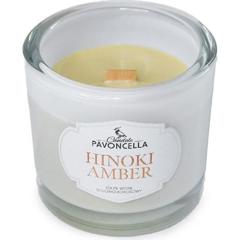 Candela di soia bianca all'ambra Hinoki, 170 g
