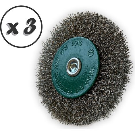 Brosse circulaire métallique sur tige Ø 100 mm Fil inox dur - Quantité x 3 - Ø 100 mm - Ep. 12 mm - Inox dur