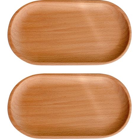 Lot de 2 plateaux en bois massif, plateau de service, plateau de salle de bain, petit plateau rectangulaire, plateau à thé, plateau de table basse (1/5)