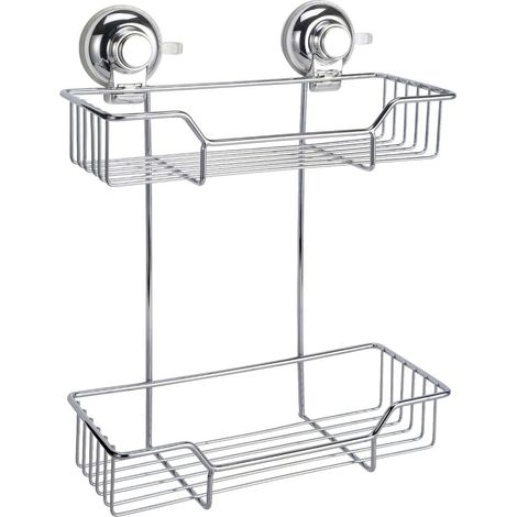 Gedy Hot HO19 Porte-objets de douche Double Rectangulaire en Fil Chromé avec Ventouse