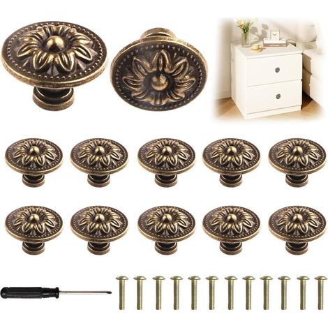 Bardusch-12 boutons meuble vintage motif floral bronze 30mm avec vis et tournevis (1/4)
