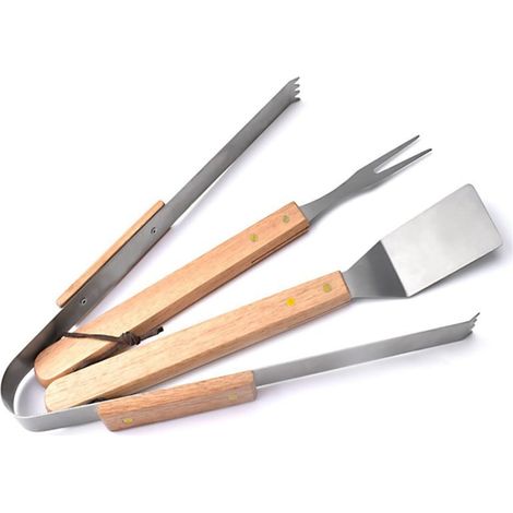 Set D'Ustensiles De Barbecue - Acier Inoxydable Et Poignée En Bois - Pour Grill Extérieur - 3 Pièces (1/5)