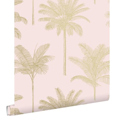 papier peint palmiers rose clair et or - ESTAhome