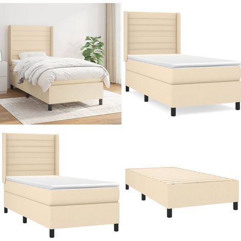 Sommier à lattes de lit avec matelas Crème 80x200 cm Tissu - Lit Plateforme - Lit Double - Literie - Matelas À Ressorts Ensachés - Tête De Lit Ajustable - Home & Living (1/5)