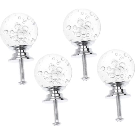 Ensemble de 4 boutons tiroir à motif bulles, poignées meubles pour armoires et base argentée, vis (1/5)