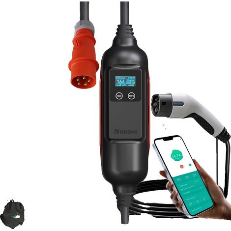 Chargeur Portable pour Véhicules Électriques, Connectivité Wi-Fi et Bluetooth, Réglages de Courant Ajustables, Adaptateur 11KW et 16A, TYPE2-a (1/2)