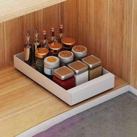 Organisateur de tiroir de cuisine - Boîte de rangement - Conteneur de rangement - Organisateur de tiroir coulissant - Étagère à épices à plusieurs niveaux - Acier au carbone - Blanc (1/5)