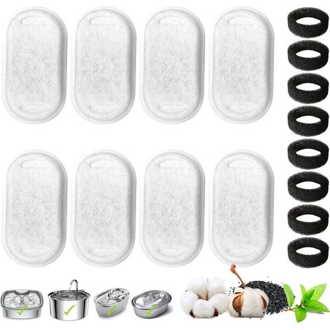 Katzenbrunnenfilter – Aktivkohle + schwarzer Schaumstoff – Kompatibel mit 2-Liter- und 3,2-Liter-Edelstahlbrunnen – 8 Kohlefilter + 8 Schaumstofffilter (1/5)