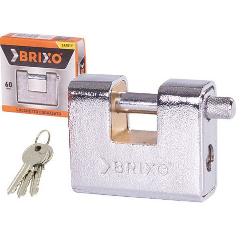 Candado blindado de 70 mm de latón/acero antirrobo con 3 llaves - Brixo Top
