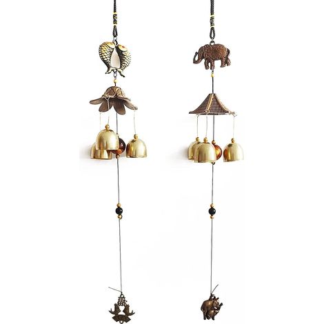 2 Pièces Carillons Fengshui Chinois, Cloche Bénédiction, Éléphants/Poissons, Maison/Jardin/Balcon (1/5)