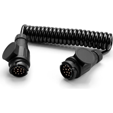 Câble de rallonge de remorque 13 Broches 2 mètres mâle-mâle 13 vers 13 Broches câble spiralé Câble d'extension Faisceau de câble pour Voitures SUV camions caravanes Camping-Cars vélos (1/5)