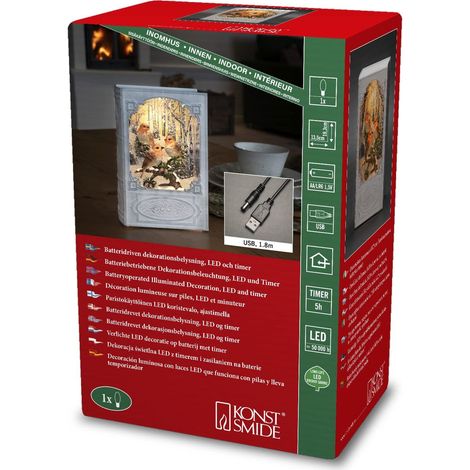 Konstsmide Globo di neve a LED a forma di libro, riempito con acqua, decorazioni natalizie, luci interne, timer, funzionamento a batteria: 3 batterie AA 1,5 V (escl.) o USB (incluse), bianco (1/4)
