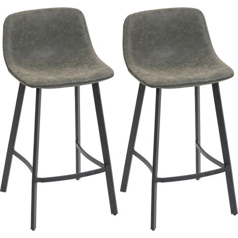 HOMCOM Bar Stools Set of 2, Bar Chairs with Back and Steel Legs, Grey (1/5)