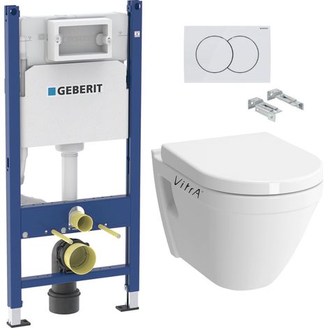 Pack WC Bati-support Geberit Duofix + WC suspendu Vitra S50 + Abattant soft close + Plaque blanche + Set d'isolation phonique (S