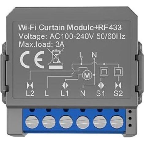 Interrupteur de rideau intelligent WiFi, module de rideau télécommandé, AC100 à 240 V 50/60 Hz IP20, minuterie étanche, disjoncteur à commande vocale, module intelligent de commutateur (1/4)