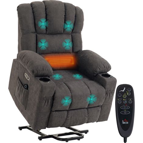 HOMCOM sillón relax reclinable eléctrico levanta personas con masaje vibratorio y calor, asiento ancho, usb-c usb-a, bolsillos, portavasos, reposapiés (1/5)