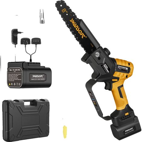 Tronçonneuse, Moteur Sans Balais, Alimentée par Batterie, Jaune, deux batteries, tronçonneuse électrique (1/2)