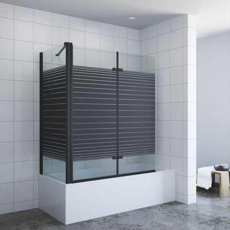 Badewannenfaltwand 120x70x140 cm Eck Duschtrennwand mit Seitenwand für Badewanne, 5 mm Einscheiben-Sicherheitsglas (ESG) mit Nano, Spritzschutz im Bad, mit Verstellbereich, mit Acryl- Duschablage (1/5)