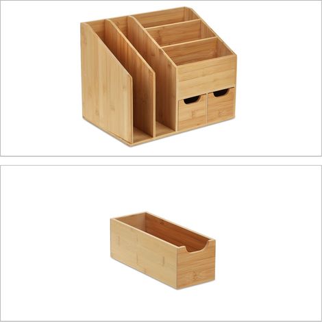 Organizador de escritorio de madera de bambú 40 x 25 x 30 cm con 2 cajones prácticos estilo natural en bambú 130011559 (1/4)