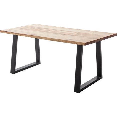 Esstisch 160x90 cm mit Baumkante, Trapez-Gestell, Eiche massiv geölt, PARACATU-06 (1/5)
