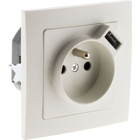 Zenitech – Prise encastrable 2P+T 16A avec port USB 2,4A – Installation rapide dans boîtier Ø 67mm – Conforme aux normes NF
