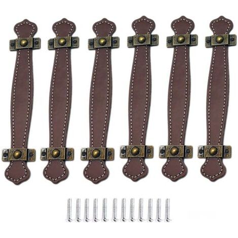 6 pièces poignées de tiroir en Cuir Vintage poignées de Valise Pratiques poignées de Traction en Cuir pour tiroir Porte d'armoire Marron Clair (1/5)