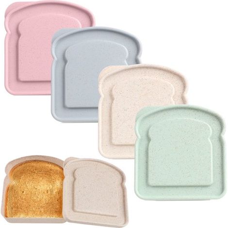 Lot de 4 boîtes à sandwich en forme de pain, réutilisables en plastique avec couvercle, pour déjeuner et conservation des aliments (1/5)