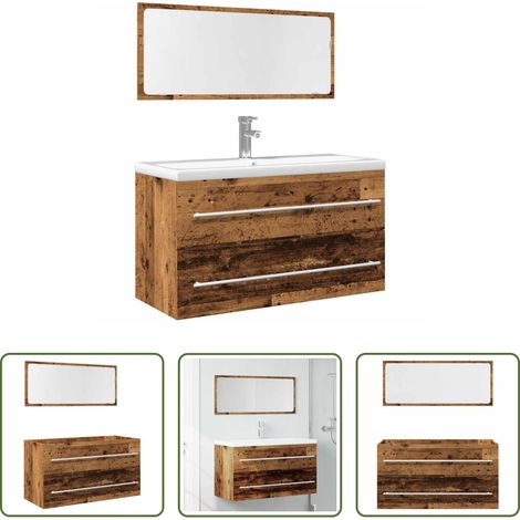 Meuble de salle de bain - Ensemble de meubles salle de bain 2 pcs bois d'ingénierie (1/5)
