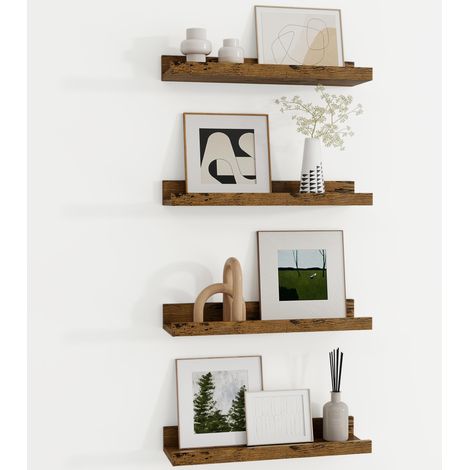 Étagère murale en bois de 40 cm, lot de 4 étagères porte-cadres pour photos et livres, étagère flottante en MDF, idéale pour cuisine, salon, chambre et bureau, marron vintage (1/5)