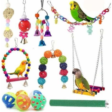 12 Paquets Jouets pour Oiseaux Perroquet Swing Toys - Cloche à Mâcher Suspendue Jouets pour Cage à Oiseaux Convient aux Petites Perruches, Inséparables, Calopsittes, Aras, Pinsons (1/4)