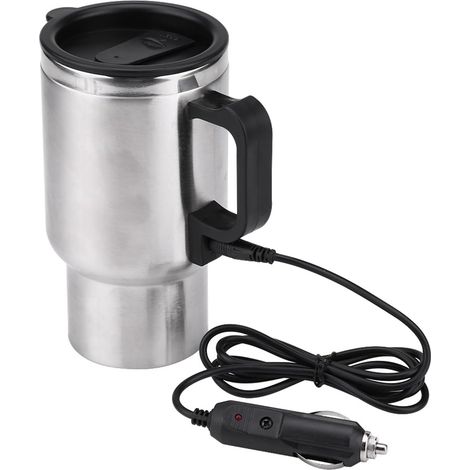 Bouilloire Allume Cigare, 450 ml 12 V en acier inoxydable voiture électrique tasse de voyage tasse de chauffage électrique fiche bouilloires voiture tasse de café chauffage avec adaptateur (1/5)